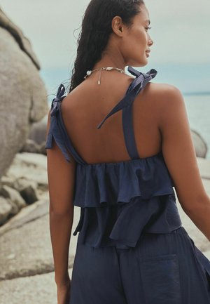 Next, REGULAR FIT - TIE STRAP RUFFLE TOP - Pluus - steel blue