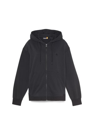 Zwart zip-up hoodie van katoenmix. Voorzien van een capuchon met trekkoord, twee voorzakken, geribbelde manchetten en een klein logo op de borst.