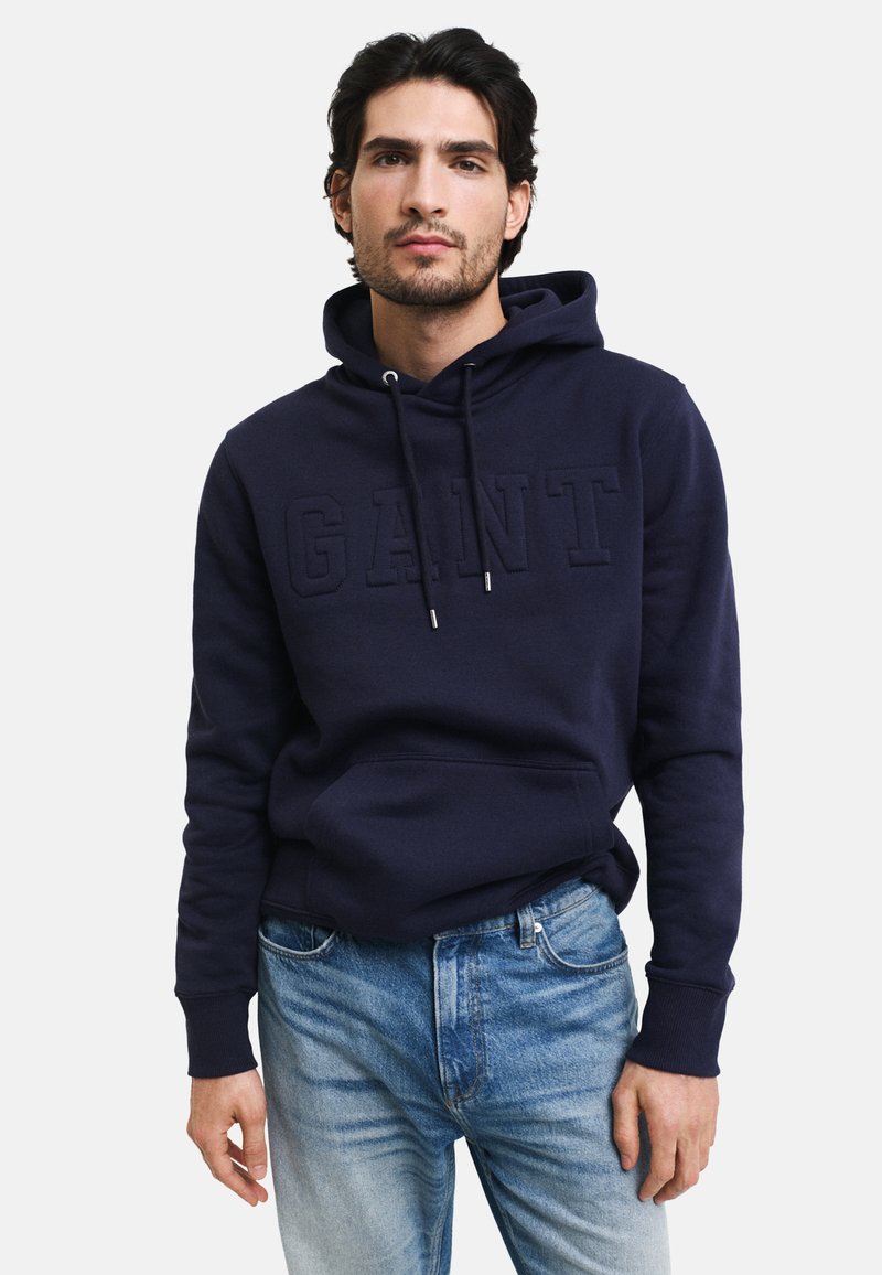 GANT EMBOSSED - Jersey con capucha - evening blue