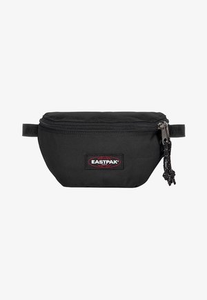 Sac banane Eastpak noir avec fermeture éclair et patch logo à l'avant, doté de sangles latérales réglables et de cordons sur la fermeture éclair.