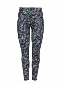 Blommönstrade leggings i marinblått med rosa och vita blommor. Tillverkade av elastiskt tyg med hög midja och figurnära design.