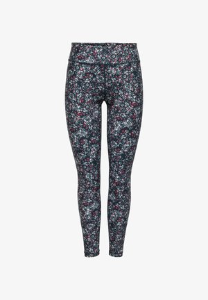 Blommönstrade leggings i marinblått med rosa och vita blommor. Tillverkade av elastiskt tyg med hög midja och figurnära design.
