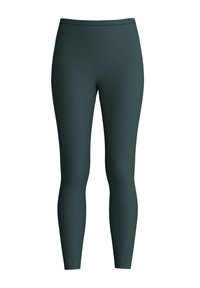 Leggings taille haute en vert profond, fabriqués dans un tissu lisse et extensible. Présentent un design ajusté sans motifs ni éléments en métal visibles.