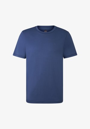 En ensfarvet marineblå kortærmet crew neck t-shirt med et lille præget logo på venstre bryst.