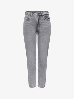 Hallid teksad, kõrge vöökohaga, sirge säärega, viie taskuga ja klassikalise nööbi ning tõmblukuga sulgumisega. Kergelt kulunud tekstuur.