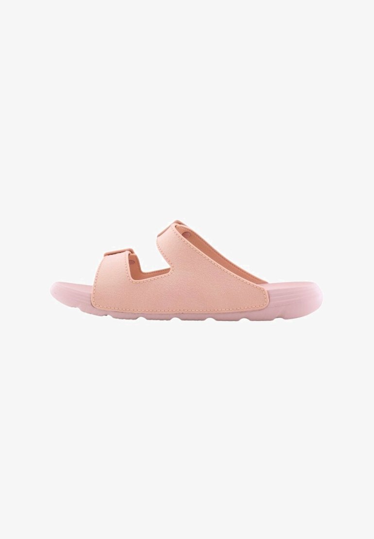 Sandale rose en matériau doux, dotée d'un design à enfiler avec un détail découpé et une semelle texturée pour une meilleure adhérence.