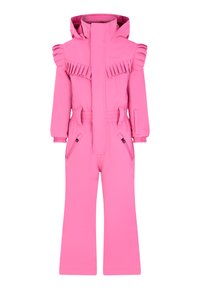 Rožinė lauko snowsuit sukurtas su raukšlių akcentais, užtrauktuku priekyje, elastine juostos dalimi ir dviem priekinėmis kišenėmis. Pagamintas iš vandeniui nepralaidžios medžiagos.