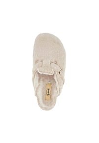 Charentais en peluche rose avec une texture douce, présentant un accent froncé à l'avant et un intérieur rembourré. Étiquette de marque visible à l'intérieur.