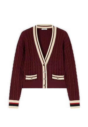Motivi, CARDIGAN CORTO A TRECCE CON BORDURE A RIGHE - Cardigan - bordeaux