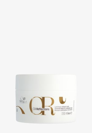 Pojemnik na odżywczą maskę do włosów Wella Professionals Oil Reflections Luminous Reboost, 150 ml, biały słoik z złotym i czarnym napisem na białym tle.