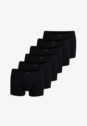 Black cotton boxer briefs, six-pack, featuring elastic waistbands with red stitching detail, designed for comfort and fit.