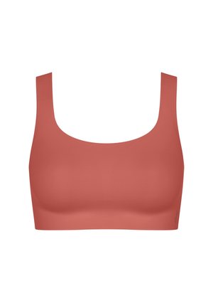 Bh i blød koralfarve med firkantet udskæring, brede stropper og sømløst design. Fremstillet af strækbart, glat materiale for komfort.