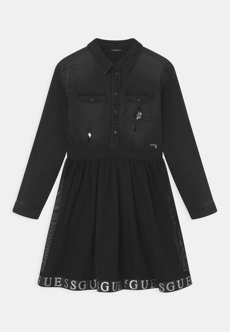 Guess JUNIOR MIXED FABRIC DRESS Denim dress black Zalando.de