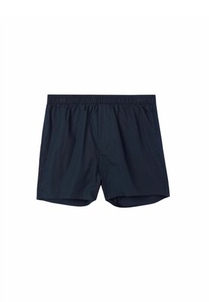 Marineblauwe zwembroek gemaakt van lichtgewicht stof. Heeft een elastische tailleband en een voorste naaddetail. Glad textuur, casual ontwerp.