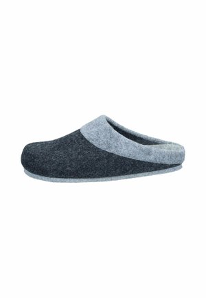 Gray and dark gray felt slipper with an open back, a rounded toe, and a soft texture. The collar features a lighter gray accent.