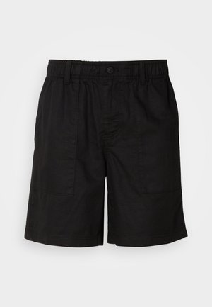 Czarne szorty z elastycznym pasem i zapięciem na guzik. Posiadają dwie duże boczne kieszenie z teksturowanej tkaniny. Luźny krój.