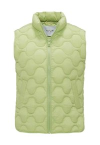 Jasnozielona pikowana kamizelka z kołnierzem stającym, zamek błyskawiczny z przodu oraz teksturowanym wzorem w bąbelki. Posiada dwie boczne kieszenie.