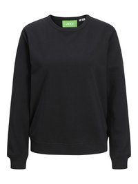 Zwarte crewneck sweatshirt van katoen. Voorzien van ribgebreide manchetten en zoom, met een groen label met de tekst "JJXX" bij de hals.