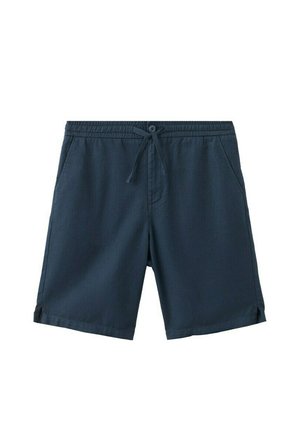 Pantaloncini casual blu navy con vita elasticizzata, coulisse, chiusura a bottone, tasche laterali e piccole spaccature laterali all'orlo.