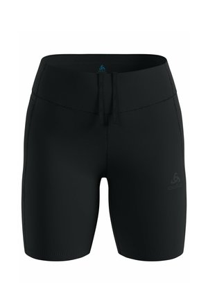 Shorts de sport ajustés noirs avec une taille resserrable par cordon et un logo discret sur la cuisse gauche.
