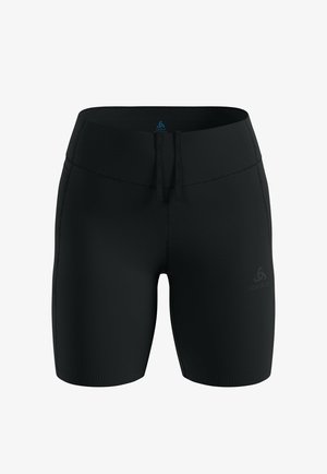 Shorts de sport ajustés noirs avec une taille resserrable par cordon et un logo discret sur la cuisse gauche.