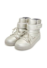 Hoge sneakers in een lichte metallic tint, met een gewatteerde kraag, platte veters en een gestructureerde rubberen zool met een lichte plateau.
