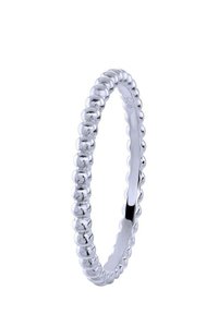 Silberring mit einem Perlendesign entlang der äußeren Kante, glattem Innenraum und polierter Oberfläche, die eine glänzende, reflektierende Fläche schafft.