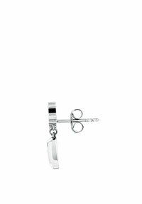 Silver örhängen med rektangulär design, med en slät, polerad yta och en enkel tryck-knäppning.