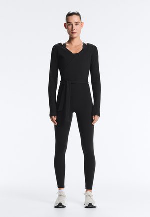 OYSHO RIB COTTON WRAP - Longsleeve - black