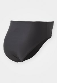 Bas de maillot de bain noir en tissu extensible. Présente un design échancré avec des bords lisses pour le confort. Aucun motif ni accent visible.