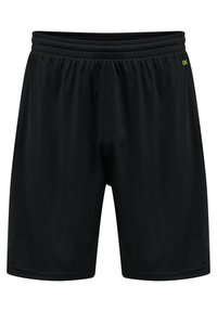 Svarta sportshorts i slät tyg med resårmidja med texturerad yta och en liten logotyp i neongrön.