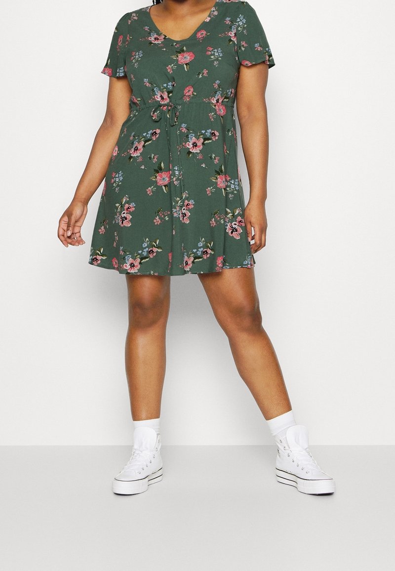 green emerald velvet dress GREEN FLORAL PRINT MIDI DRESS