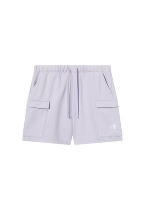 Pantaloni corti lavanda chiaro realizzati in tessuto morbido, con vita elastica, cordoncino e due grandi tasche laterali. Logo Champion sul davanti.