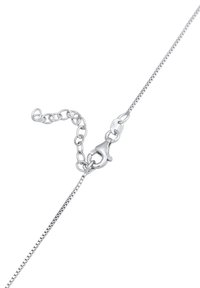 Sølv kædedere med en hummerlås og en forlængerkæde for justerbar længde, med en slank, glat tekstur.