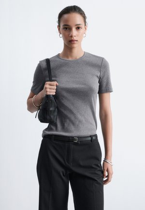 & OTHER STORIES, & OTHER STORIES RIBBED T-SHIRT - T-shirt basique - grey melange