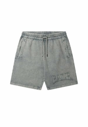 Graue Freizeithose mit elastischem Bund und Kordelzug, Seitentaschen und gesticktem "BALR."-Logo am linken Bein.