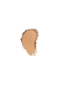 Liquid foundation shade swatch, light brown with a velvety texture. Edges slightly rough with fine powder particles at the perimeter.