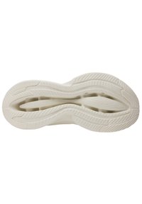 Suola di scarpa atletica bianca caratterizzata da un motivo a onda, materiale in gomma resistente e superficie di presa testurizzata con scanalature per la trazione.