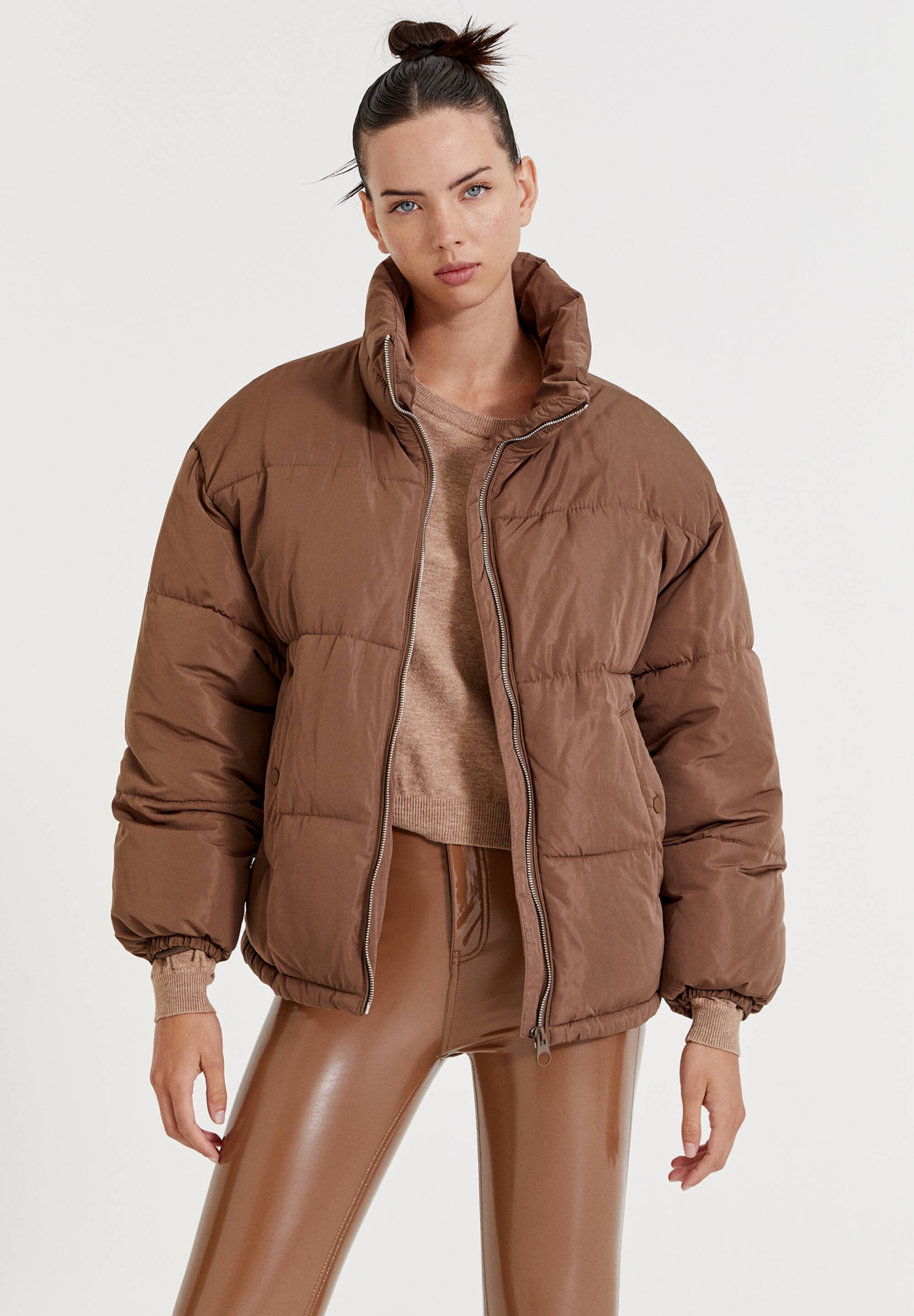 brown puffer jacket