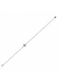 Bracciale in argento con una delicata catena e un singolo cristallo trasparente a taglio quadrato al centro. Design semplice, chiusura regolabile.