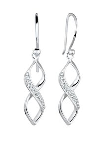 Orecchini argentati caratterizzati da un design arrotolato, decorati con piccoli gemme trasparenti. Gli accessori creano un aspetto delicato e fluido.