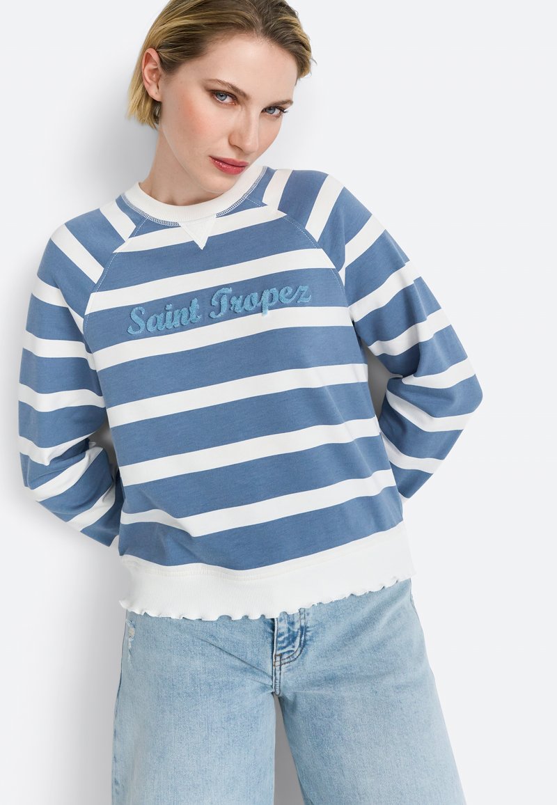 Felpa a righe blu e bianche con orlo scallop e logo ricamato "Saint Tropez"; tessuto morbido, vestibilità relaxed, scollatura rotonda.
