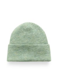 Hladký mintově zelený pletený kulich s jemnou texturou a ohrnutým lemem. Kloubí se s pohodlným střihem a zakulaceným vrškem.