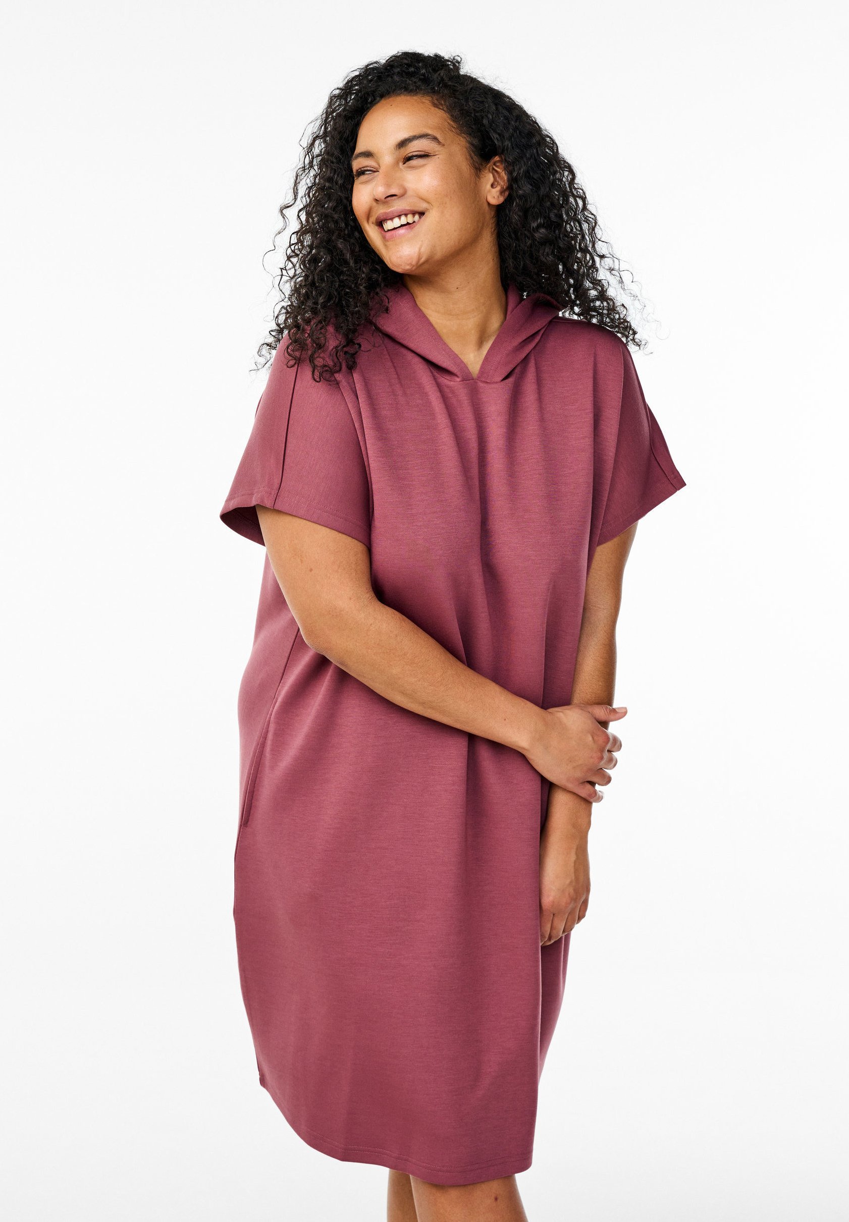 short sleeve hooded dress Denim Scuba Short Sleeve Hooded Dress