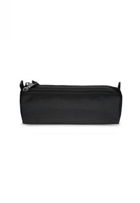 Black pencil case made of durable fabric, featuring a zip closure, rectangular shape, and simple design without any patterns or embellishments.