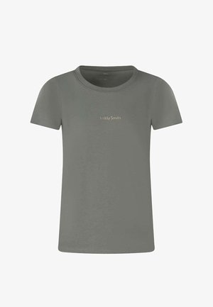 T-shirt gris à manches courtes avec col rond, petit logo "Teddy Smith" centré sur la poitrine, design uni.