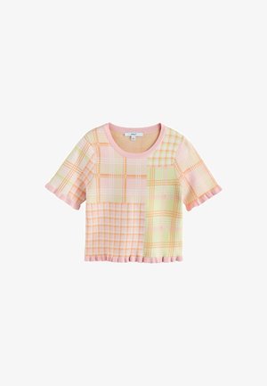 Next, REGULAR FIT - GINGHAM FRILL TRIM SHORT SLEEVE TOP - Print T-shirt - pink orange