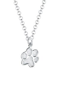 Sølvring med hundepote vedhæng. Vedhænget har et tekstureret design med afrundede puder, suspenderet på en kæde af sammenkoblede cirkler.