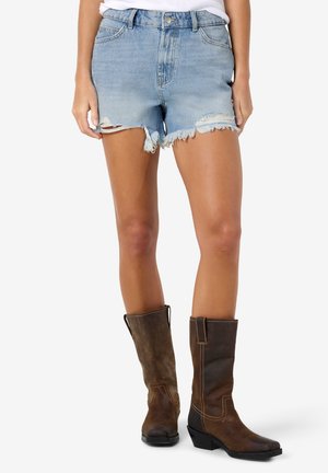 Noisy May NMOLESIA FRINGED  - Denimové šortky - light blue denim