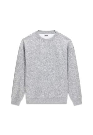 Hellgraues Langarm-Sweatshirt mit Rundhalsausschnitt, gerippten Bündchen und Saum, dezentes Markenlogo auf der linken Brust.